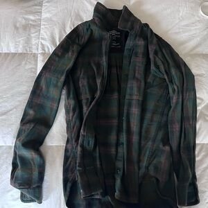 Green and Brown Plaid Shirt Jacket